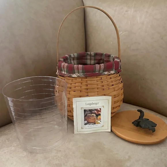 Longaberger 2001 Pumpkin Patch Basket with Lid & Bread Basket Orchard Park Plaid - Picture 8 of 16